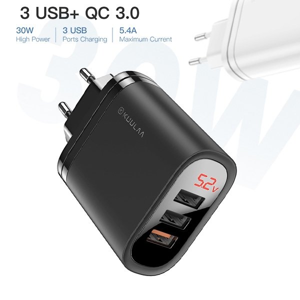 Kuulaa 3 Usb Qc3.0+pd 30w Hızlı Şarj Dijital Ekran Şarj Başlığı - Görsel 3