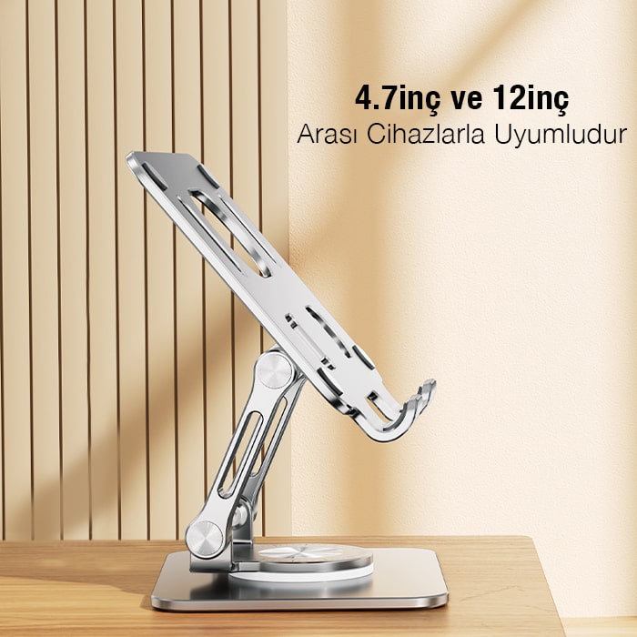 Zhltools Katlanabilir Alüminyum Tablet ve Telefon Tutucu Standı Gümüş - Görsel 5