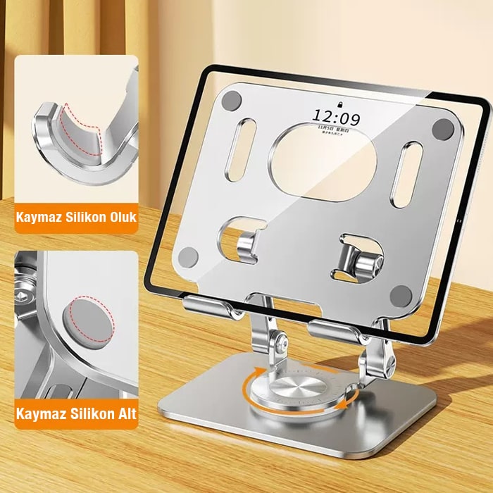 Zhltools Katlanabilir Alüminyum Tablet ve Telefon Tutucu Standı Gümüş - Görsel 7