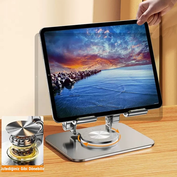 Zhltools Katlanabilir Alüminyum Tablet ve Telefon Tutucu Standı Gümüş - Görsel 8