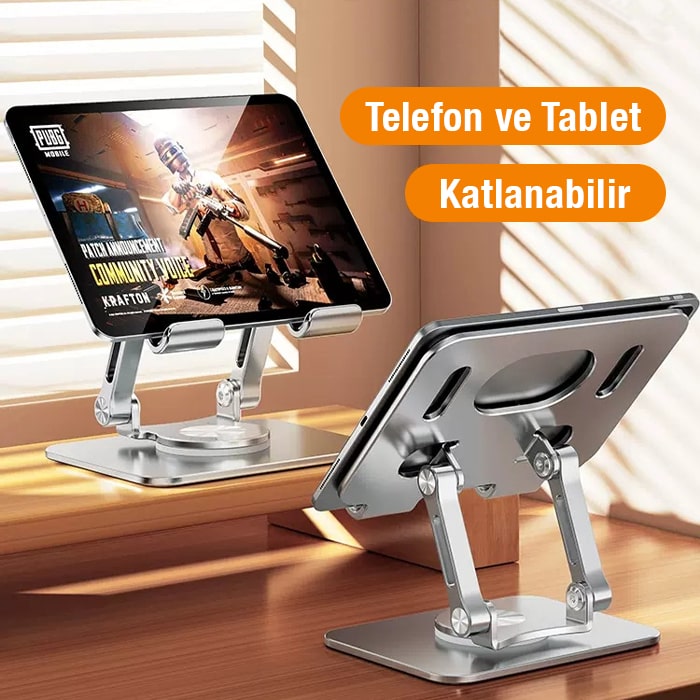Zhltools Katlanabilir Alüminyum Tablet ve Telefon Tutucu Standı Gümüş - Görsel 4