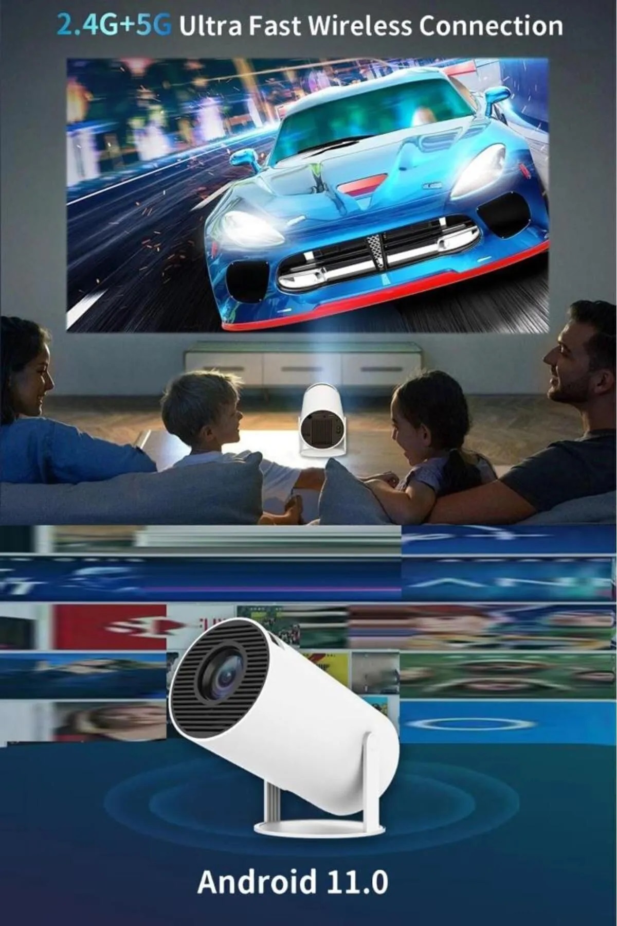 HY300 PRO 4K Taşınabilir Sinema Projeksiyon 1280*720P Ev Sineması Android 11 Akıllı Projektör - Görsel 5