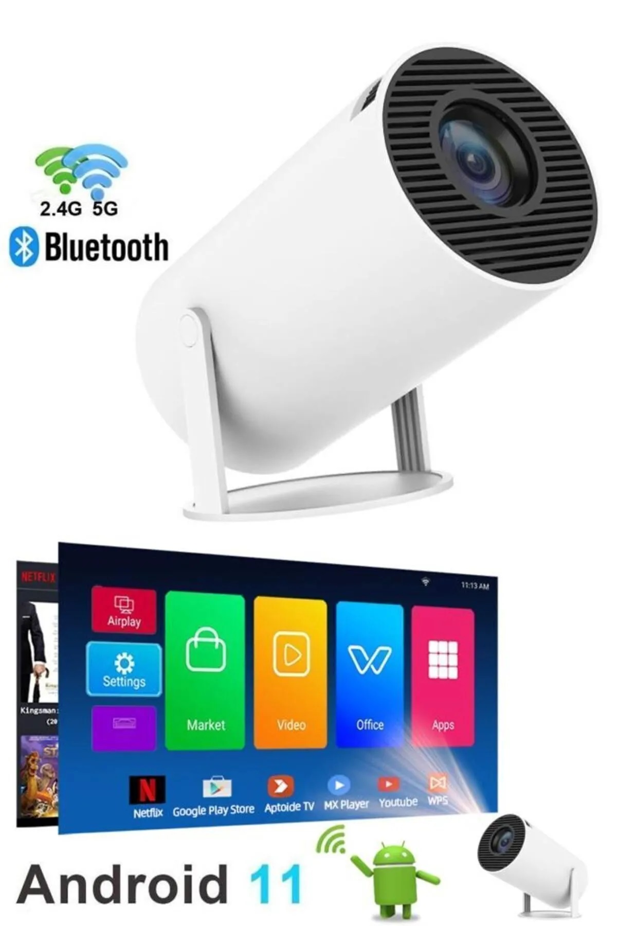 HY300 PRO 4K Taşınabilir Sinema Projeksiyon 1280*720P Ev Sineması Android 11 Akıllı Projektör - Görsel 8
