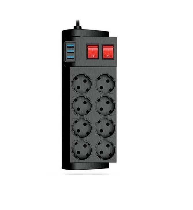8'li Priz 3 Usb Li 2 Metre Uzatma Kablosu Çoklu Priz Termal Akım Korumalı