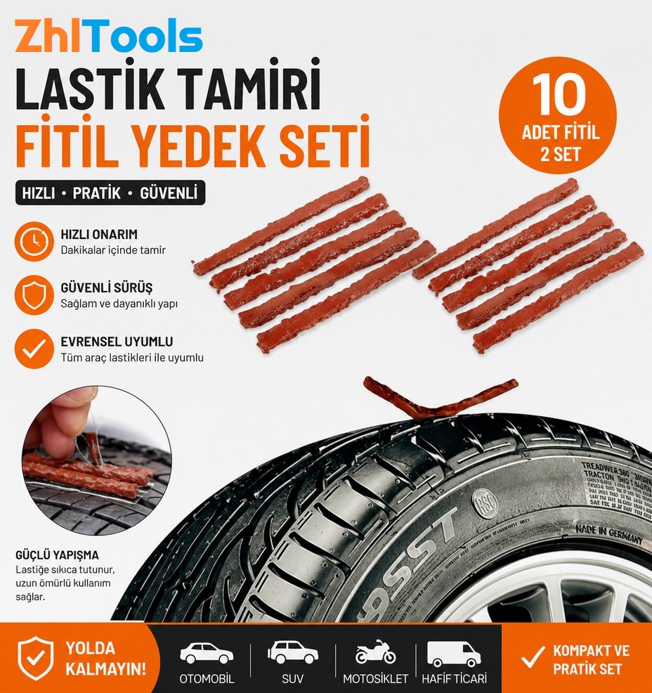 Zhltools 10 Adet Lastik Tamir Onarım Fitili Yedek